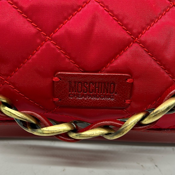 Moschino Fire Engine Red Quilted Bow Chain Handles Handbag Purse 🌺🌺 - Picture 3 of 8
